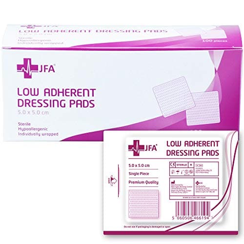 Image of JFA Medical Low Adherent Sterile Absorbent Wound Dressing Pad 5cm x 5cm – Pack of 100