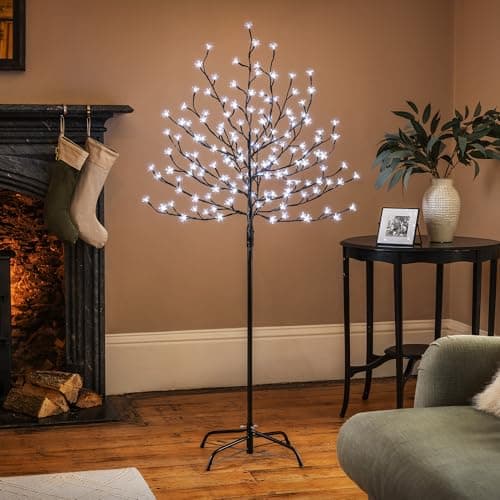 Image of Christow Cherry Blossom Tree 150 LED Light Up Indoor Outdoor Christmas Decoration 150cm / 5ft (White)
