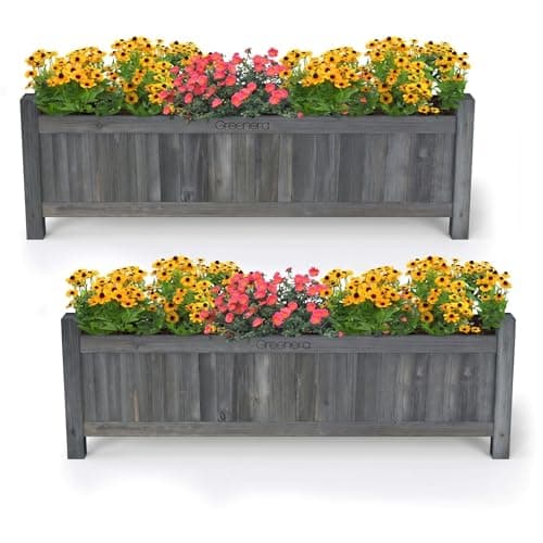 Image of Vivo Technologies Set of 2 Extra Large Rectangular Wooden Planters Outdoor Garden Planter Box Planting Raise Bed Plants Flowers Plant Pot Natural Long Wood Pot,90x20x31 cm,Grey