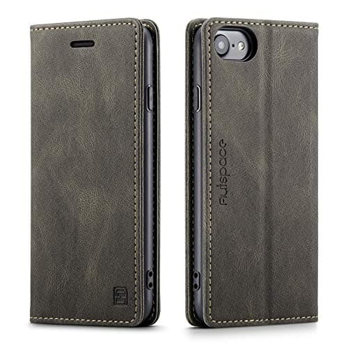 Image of LOLFZ Wallet Case for iPhone SE 2022 iPhone SE 2020 iPhone 7 iPhone 8 iPhone 6 iPhone 6S, Magnetic Flip Leather Case with RFID Block Card Slots Kickstand Shockproof Protective Cover - Coffee Brown