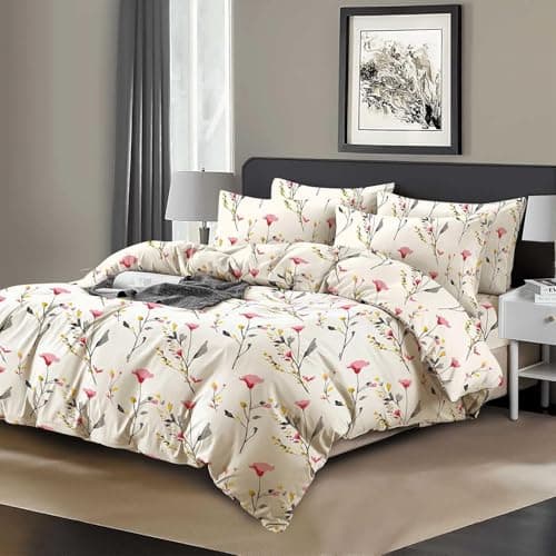 Image of EverSoft Super King Size Duvet Cover Set | 100% Egyptian Cotton 400 Thread Count | Reversible Floral Print Bedding Set with 2 Pillowcases | Ultra Soft Luxury Quilt Cover (220x260cm)