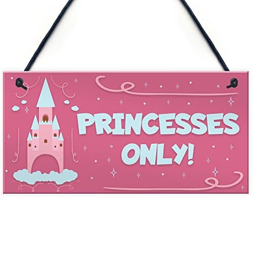Image of Red Ocean Princesses Only Hanging Plaque Door Nursery Bedroom Sign Gift Baby Girls Fairytale Decor