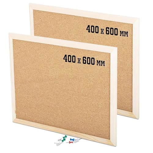 Image of KAV - Cork Notice Office Memo School with 6 Push Pins Classic Wood Natural Frame Board, Brown (Various Sizes to Choose from) (400MM x 600MM (Pack of 2))