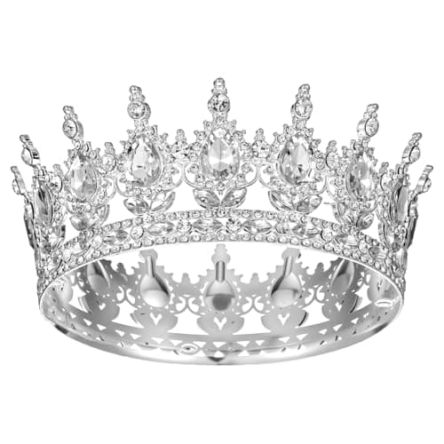 Image of Grevosea Crown for Women, Queen Crown Tiara Rhinestone Birthday Crowns Wedding Bridal Hair Accessories for Princess Party Photo Props (Silver)