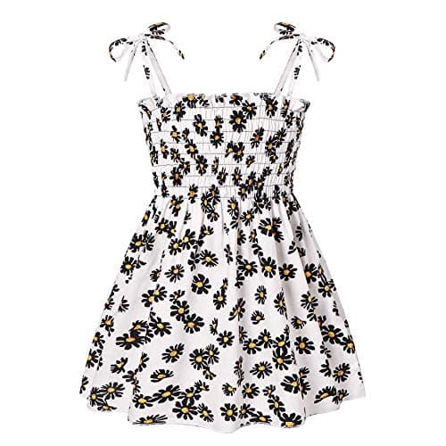 Image of Toddler Girls Dresses Floral Print Summer Dress Kids Sling Dress A-Line Swing Casual Beach Party Dresses for Girls 1-6 Years White