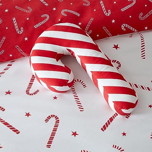 Image of Catherine Lansfield Christmas Candy Cane Fleece Shaped Cushion Red White