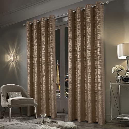 Image of always4u Soft Velvet Curtains 100% Blackout Window Treatments Energy Efficiency for Bedroom Gold Foil Printed Shining Luxury Curtain Drapes 1 Pair Brown 90 * 90