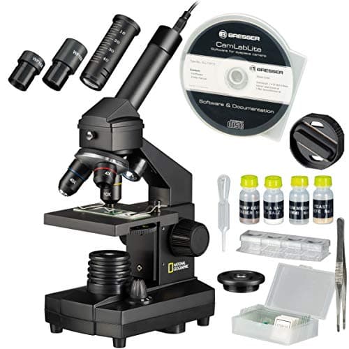 Image of National Geographic 9039100 40x1024 Microscope set for children and adults with light/translucency function and USB camera as well as extensive accessories including practical transport case, black