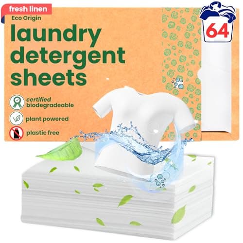 Image of Eco Origin Laundry Detergent Sheet Strips | Ultra-Concentrated Eco-Friendly Non Liquid Laundry Sheets | Fresh Linen Scent Machine Hand Washing | Plant Based Stain Remover Non Washing Liquid | 64 Loads