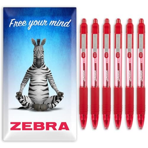 Image of Zebra Z-Grip Smooth Ink Ballpoint Pen - 1.0mm - Pack of 6 Pens - in Zebra Envelope Gift Packaging (Red)