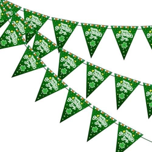 Image of St Patricks Day Bunting-St Patrick'S Day Decorations,Outdoor Waterproof Resuable Triangle Banner Flag for Party Wall Door Garden Easy To Hang Traditional Irish Festival Decor Clover Party Flags(10m)