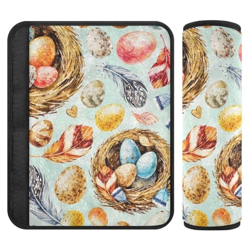Image of Joitme Easter Eggs Feathers Soft Flannel Car Seat Strap Covers for Infant Car Seat, 2-pack (2 S & 2 M) - Protects Skin from Scratches