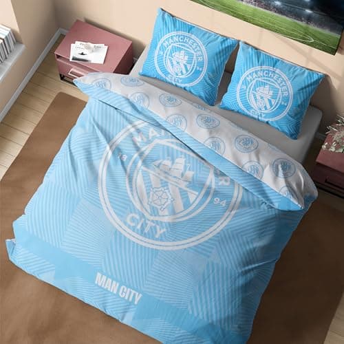 Image of Get Trend Manchester City FC Double Duvet Cover Set, Reversible Football Bedding Set with Pillowcases, Ultra Soft & Durable Duvet Quilt Cover (Blue Manchester City, Double)
