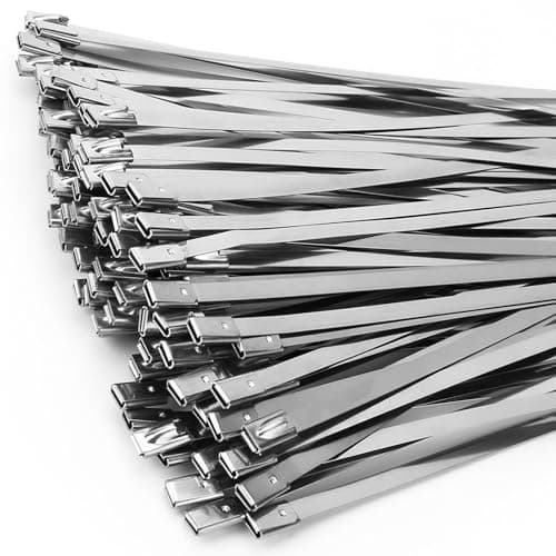 Image of Metal Cable Ties, 304 Stainless Steel Zip Ties 100Pcs/6IN/150MM Heavy Duty, Heat Resistant for Exhaust Wrap/Fencing/Pipes/Auto Repair, Replace Metal Wires.