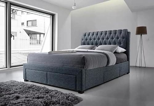 Image of Luxury Fabric 4 Drawer Storage Bed with Diamond Headboard - Available in Grey, Blue & Stone - Double or King Size (King (U.K. Standard))