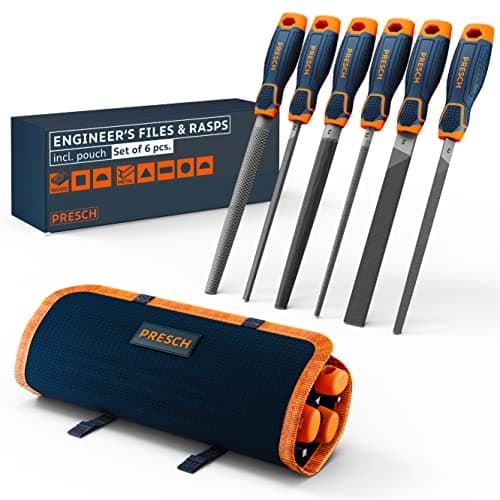 Image of Presch File Set Metal and Wood 6 pcs. with Bag - Professional File Set incl. Half-Round rasp, Flat Stump File, Half-Round File, Round File, Triangular File and Square File