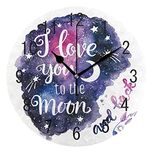 Image of Use7 Home Decor I Love You to the Moon and Back Moon Star Round Acrylic Wall Clock Non Ticking Silent Clock Art for Living Room Kitchen Bedroom