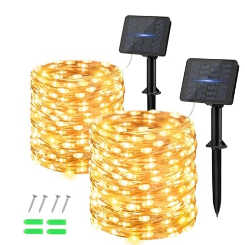 Image of Dalugo [2 Pack] Solar Fairy Lights Outdoor, 120 LED 12M/40Ft 8 Modes Solar Outdoor Lights Waterproof, Copper Wire String Lights for Garden Patio Yard Party Christmas (Warm White)