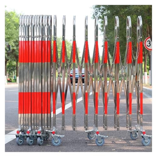 Image of Expandable Mobile Barricade, Stainless Steel Telescopic Traffic Fence, Safety Construction Folding Barrier with Casters for Outdoor Road Garage(1.1m x 5m)
