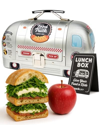 Image of Suck UK Metal Lunch Box | Food Truck | American Style Lunchbox | Lunch Box Adults | Retro Cool Boxes | Metal Pail for Men | Retro Style Boxes | Novelty Tin Lunchbox | Old School | Large Space Vintage