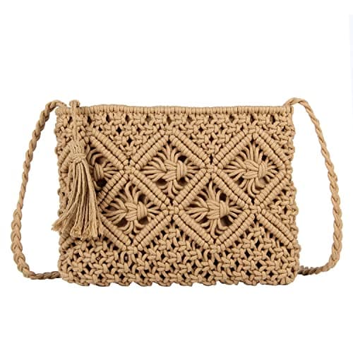 Image of SUKUTU Women’s Handwoven Crossbody Purse Summer Beach Straw Messenger Bag Woven Cotton Handmade Shoulder Handbag