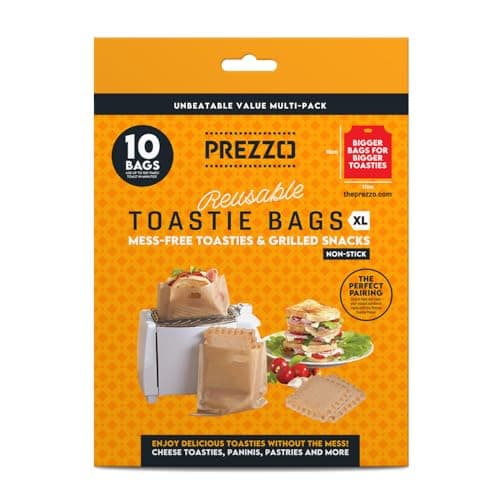 Image of Prezzo XL Reusable Toastie Bags (10 Pack) | 100+ Uses | Extra-Large 17x19cm | Non-Stick, Heat-Resistant & Easy Clean | Perfect for Larger Toasties, Paninis & Snacks | For Toasters, Air Fryers & Grills