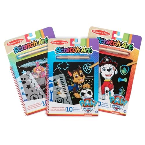Image of Melissa & Doug PAW Patrol Scratch Art 3-Pack – Chase, Skye, Marshall Color Reveal Travel Activity Pads