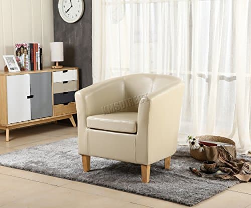 Image of WestWood Faux Leather Tub Chair Armchair Dining Living Room Lounge Office Modern Furniture Ivory New