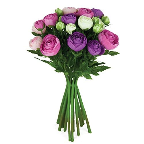 Image of FloristryWarehouse Artificial silk flowers Ranunculus arrangement Pink Purple Cream 15 stems 33cm