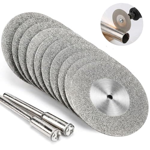 Image of 10PC Diamond Cutting Discs 40mm with 2 Mandrels for Dremel Rotary Tools, Ultra-thin Rotary Tool Cutting Disc for Diamond Metal Glass Ceramics Tile Stone Gem