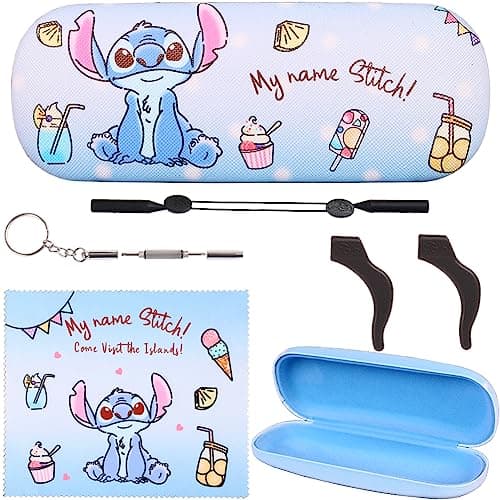 Image of DIKLEY Cute Cartoon Kitty Hard Shell Eyeglasses Cases Protective Case with Glasses Cloth Storage Box Eyewear Retainer Holder for Girl Teen