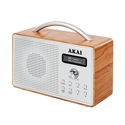Image of Akai Portable DAB Radio with LCD Screen, Crystal Clear Speaker, 2 Built-In Alarm Clock Settings with Sleep Timer Function, Wood Effect, Oak