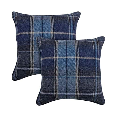 Image of always4u Tartan Cushion Covers Check Pillows Chair Decoration Square Scotland Style 45x45 Classic and Durable For Sofas & Bedroom Set of 2 Navy Blue 18 * 18 Inches
