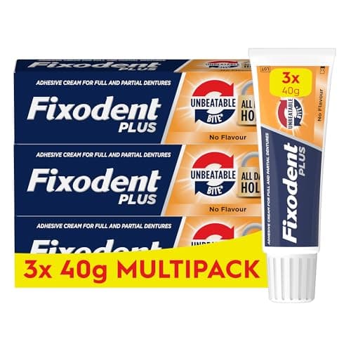 Image of Fixodent Plus Unbeatable Bite Denture Adhesive, Flavour Free 40g (Pack of 3)