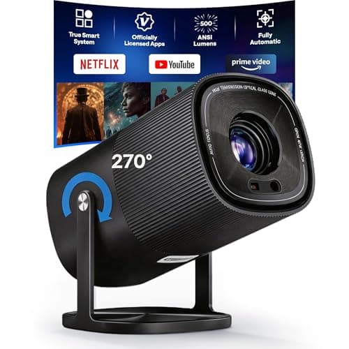 Image of 【Netflix-Officially & 500 ANSI Lumens】 Mini Portable Projector with WiFi 6 and Two-Way Bluetooth, Smart Projector 4K Supported, 270° Rotatable Stand, 10W HiFi Speaker, BoldEver Outdoor & Home Cinema