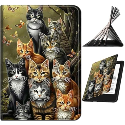 Image of RWUTYTIUL for All-New Kindle Fire 7 (9/7/5th Generation 2019/2017/2015 Release) Case, Shockproof Smart Protective Multi-Angle Viewing Tablet Cover for Women with Auto Sleep/Wake, 8 Cats