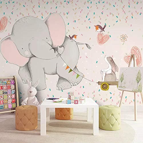 Image of Wallpaper 3D Wall MuralCute Children's Wallpaper Girl Bedroom Baby Room Wallpaper Seamless Wall Cloth Cartoon Kindergarten Elephant mural350cm×256cm