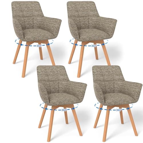 Image of LONGTOO Swivel Dining Chairs Set of 4, 360° Swivel Chair with Armrests, Wooden Legs, Upholstered Chair for Dining Room, Living Room, Kitchen, Bedroom, Brown