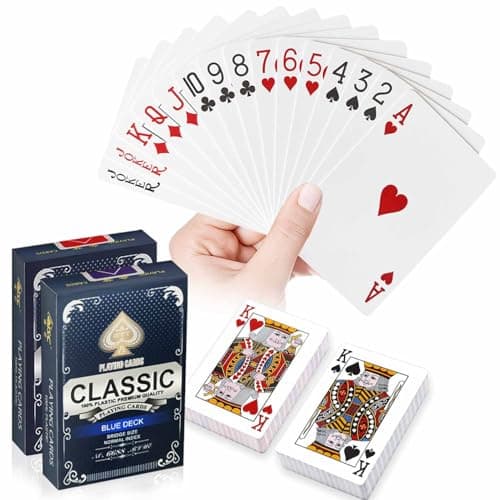 Image of Wugauwor Plastic Waterproof Playing Cards, 2 Decks, Red and Blue, Premium Professional Poker Cards, Bridge Cards, Standard Index for Blackjack, Canasta Card Game