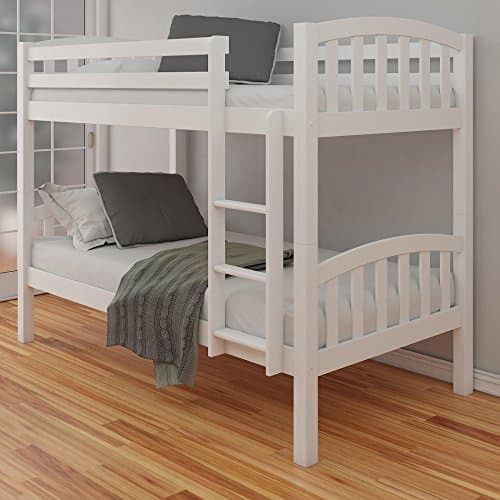 Image of happybeds White Pine Bunk Bed, American Wood Traditional Twin Sleeper - 3ft Single (90 x 190 cm) with 2 x Memory Foam Mattresses Included