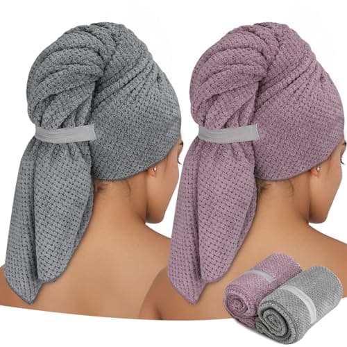 Image of ytorgr 2 Pack Microfiber Hair Towel Wrap for Long Hair,100 * 60cm Large Hair Turban Towel for Women Girls,Quick Dry Super Absorbent Hair Drying Towel 40 * 24inch