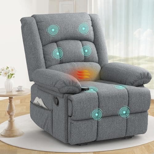 Image of sisolos Recliner Armchair for Adults, Recliner Chair with Massage & Heat, Padded Armrest Adjustable Legrest Backrest, Manual Reclining Chair for Living Room Sofa Chair with 2 Side Pockets