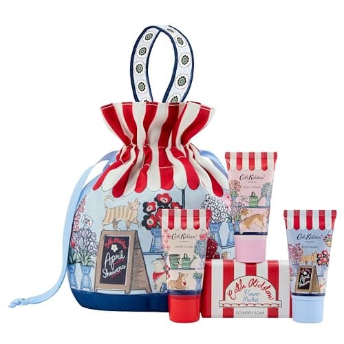 Image of Cath Kidston Hand Cream, Body Cream and Wash 3x 30ml, Guest Soap 100g, Travel Washbag, For Beauty Essentials, Moisturiser, Vegan and Cruelty Friendly, Gift For Her, Self-Care