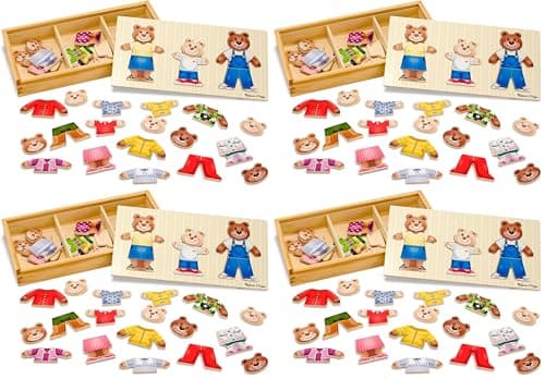 Image of Melissa & Doug Wooden Bear Family Dress-Up Puzzle, Puzzles, Wooden Toy, 3+, Gift for Boy or Girl,Multicolor,31.75 x 15.748 x 5.08cm (Pack of 4)