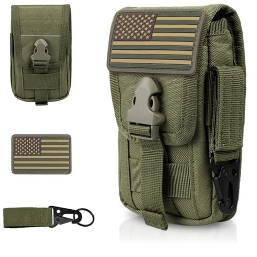 Image of WYNEX Tactical Phone Pouch Molle, Smartphone Holster Bag EDC Utility Cellphone Lock Card Holder Organizer Fit for Waist Belt Case Include Tactical Gear Clip and U.S.A Patch