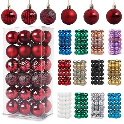 Image of 36Pcs Burgundy Baubles for Christmas Tree Decorations,30mm/1.18" Mini Xmas Bauble Hanging Ball,Christma Balls Ornaments with String,Shatterproof Wine Red Christmas Baubles for Xmas Tree Holiday Party