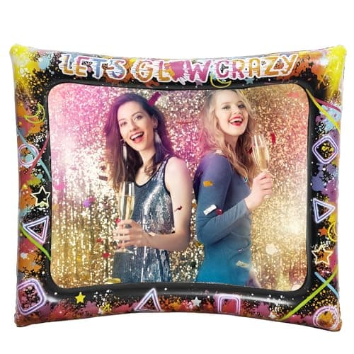 Image of Neon Glow Party Inflatable Photo Frame, 1Pc Black Gold - 75x65cm, Birthday Photo Booth Prop for Let's Glow Party, Disco Decor
