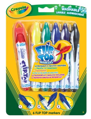Image of CRAYOLA Flip Top Washable Markers - Assorted Colours (Pack of 6) | Unique Flip Top Lid That Can't Get Lost | Kids Arts and Crafts | Ideal for Kids Aged 3+
