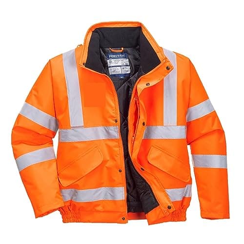 Image of Portwest RT32 Mens Hi-Vis Winter Bomber Jacket Waterproof Windproof Thermal Reflective Safety Workwear Cold Weather Rain Coat for Construction Rail Warehouse Outdoor Highway Maintenance, Orange, XXXL