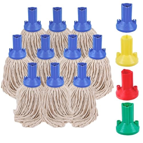 Image of Mop Heads Replacement, Colour Coded Self Threading Socket Cotton Mop Head (Pack of 10) (Blue)
